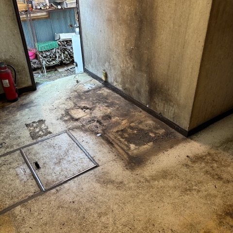 宇都宮市の2世帯住宅1階 キッチンの遺品整理後｜食器棚や家電を撤去し床や壁が見える状態